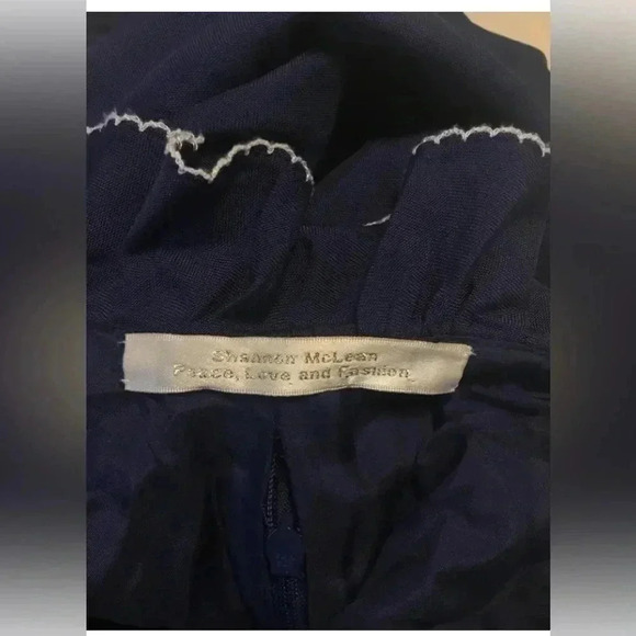 Vintage SHANNON MCLEAN navy Blue White V-Neck Ruffle Sleeveless Dress Small? - Picture 3 of 5